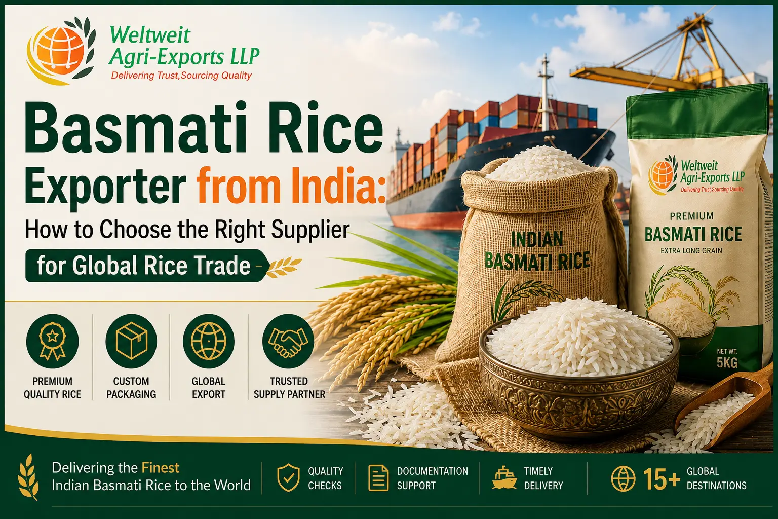 Basmati rice exporter from India supplying premium long grain Indian rice for global buyers