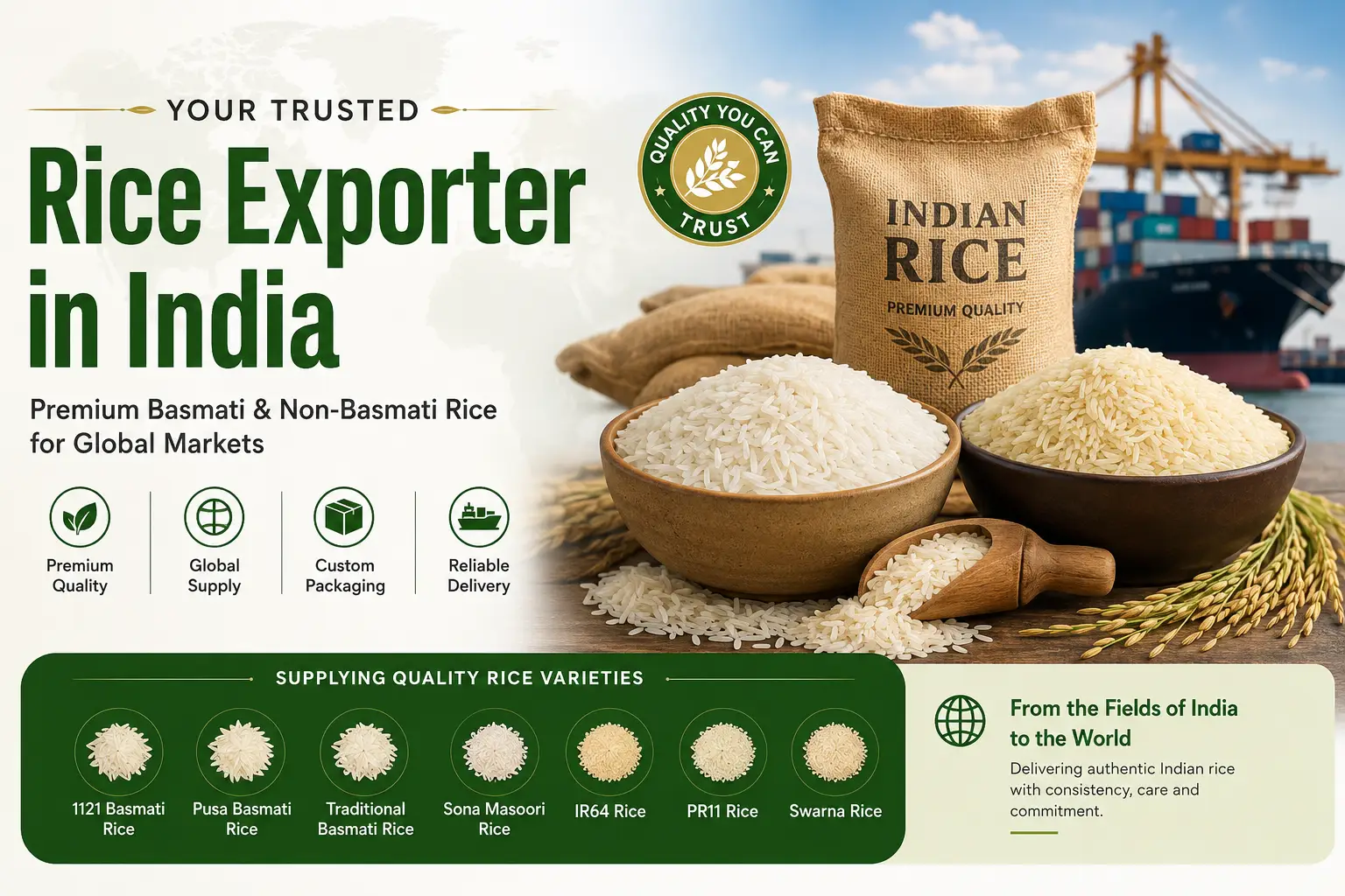 Premium Indian rice for export packed for global buyers by a trusted rice exporter in India