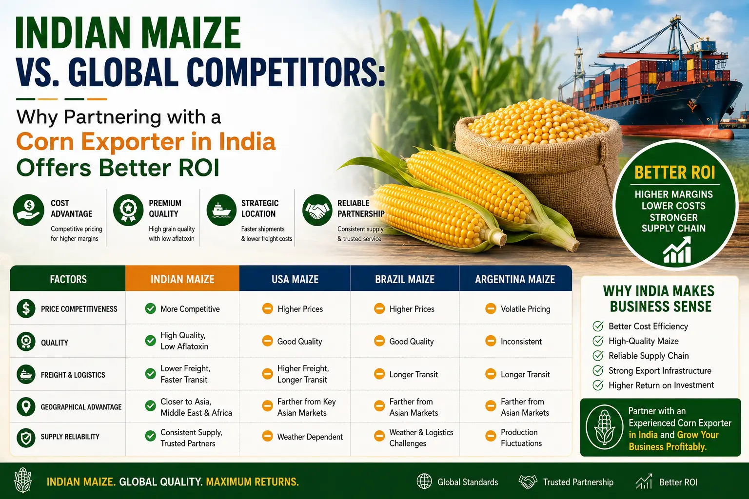 Indian Maize vs. Global Competitors: Why Partnering with a Corn Exporter in India Offers Better ROI